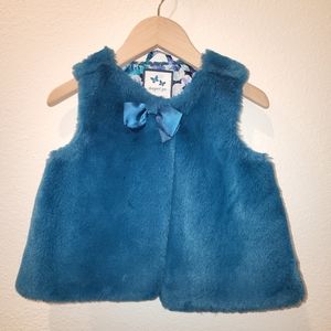 Turquoise Bow-Accent Faux Fur Vest - Infant & Toddler Size 3T